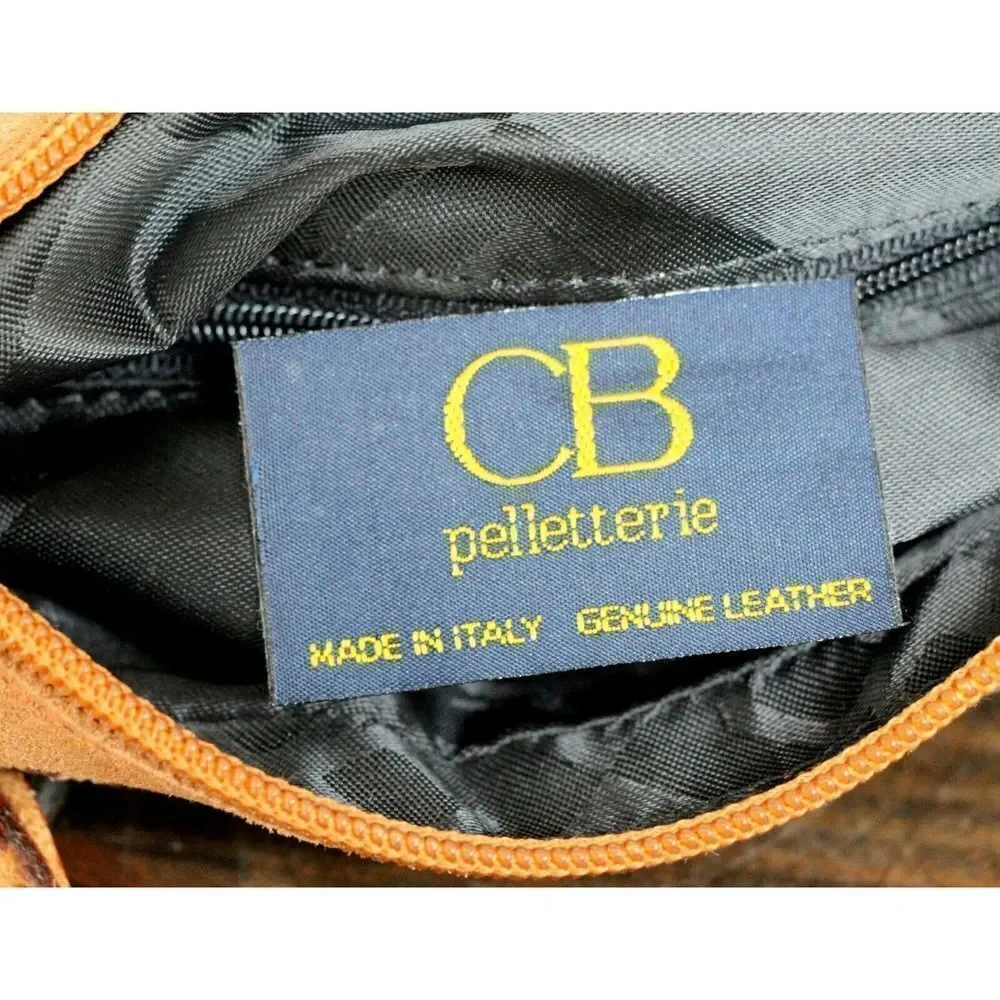 CB Pelletterie BROWN CROCO EMBOSSED GENUINE LEATHER ZIP TOP SMALL HANDBAG PURSE
